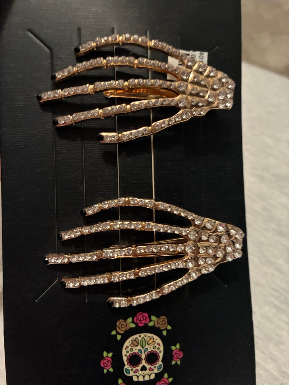 Piper Gold-Tone Rhinestone Skeleton Hand, large Hair Clips